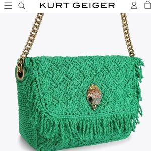 Kurt Geiger Crochet Fringe Green Kensington Women Bag